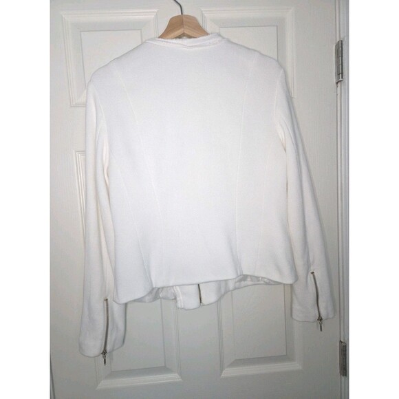 INC International Concepts Lg Women Cotton White Poly Lined Jacket Gold Zippers - Picture 8 of 11